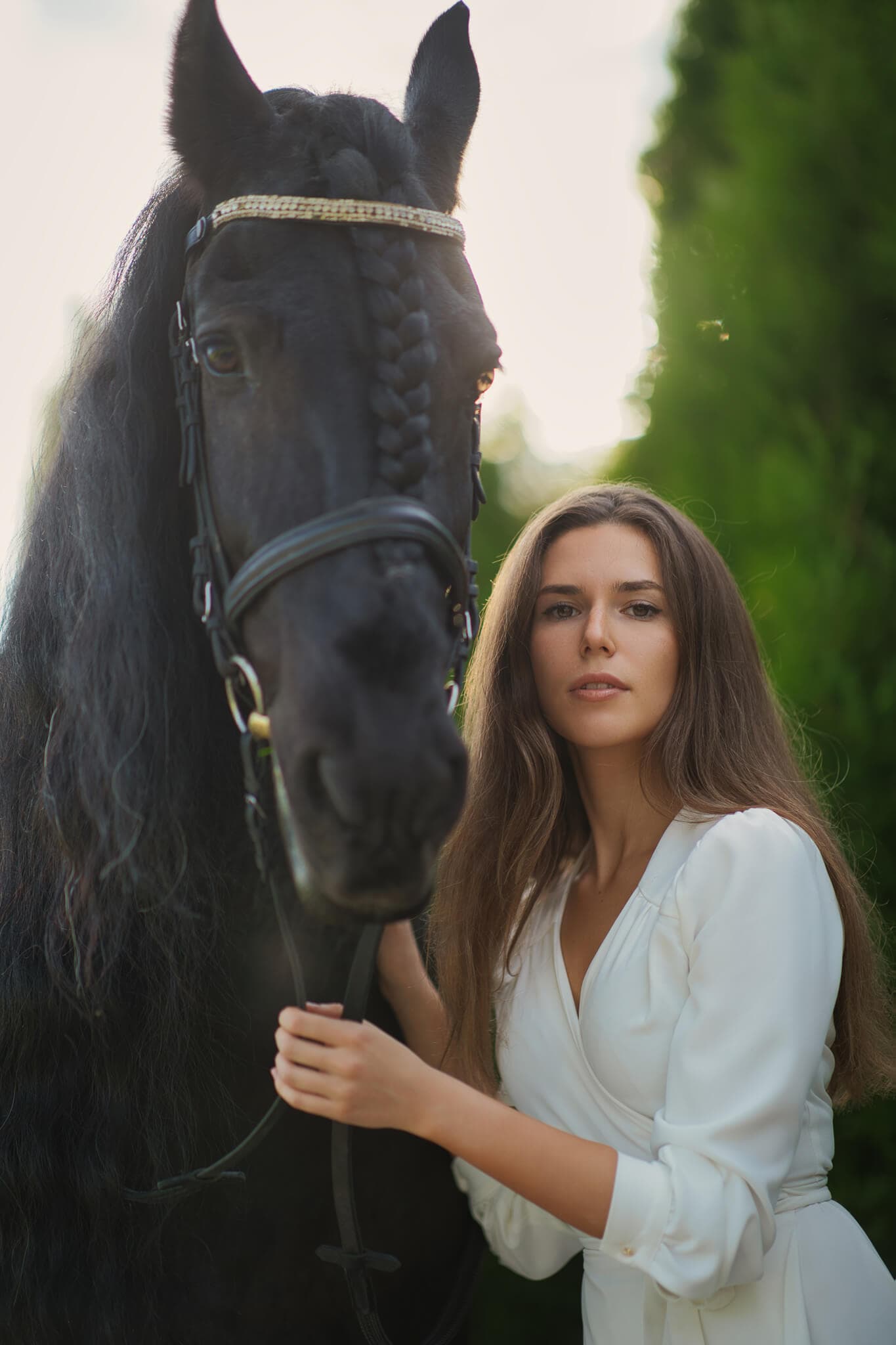 Крупный план: девушка и грациозная лошадь